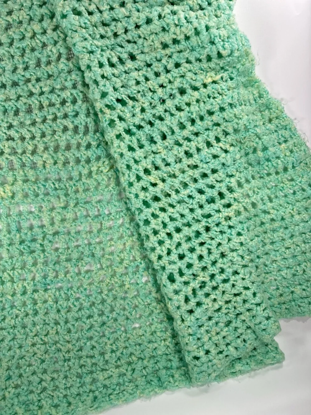 Handmade Mint Green Crochet Afghan Throw 46x44 Grandma Loves Me